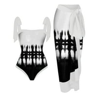 Kupaći kostim Otemrcloc kupaći kostim Swim suknja Retro Print Poklopac za Bikini Set White XL