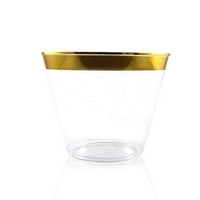 Zlatne plastične čaše - oz Elegantne zabavne čaše - vino čiste plastične zlatne čaše za obrubljene šalice - ukrašeni jednokratni naplatni obruč Old Faided Tumblers - odlična pakovanje vrijednosti