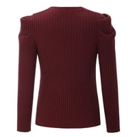 FVWitlyh crni džemper ženski pleteni džemper sa džemper na vratu Ležeran dugme s dugim rukavima Henley