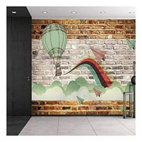 Zidni zidni zidni uzorak sa obojenim muralnim zidom - Whimsical Hot Air Baloon i papir Airplanes Probijanje