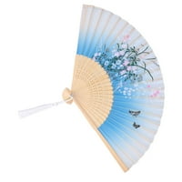 Sklopivi ventilator, jedinstveni cvjetni sklopivi ventilator za ukrašavanje za poklon za ples cvijeće na plavoj pozadini, plavi donji leptiri plešu na travi