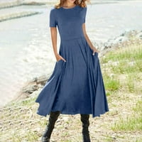 Ljetne haljine za ženske kratkih rukava Ležerne prilike sa srednjim rukavima A-LINE Čvrsta okrugla izrez