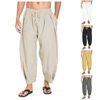 Muške crtežne ležerne posteljine baggy joga hlače labave ravne plaže duge pantalone