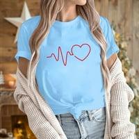 Valentinene majice za žene Sweet Heart Print Tops Crewneck Majica Kratki rukav Tees Comfy Casual Bluze