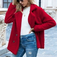 Dezsed Womens Windes Fuzzy Fleece jaknu za čišćenje ženskih dame topla jakna zima čvrsta skretanja prema dolje ovratnik Lambswoo vanjska odjeća crvena xxxxxl