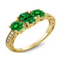 2. CT ovalni zeleni simulirani smaragd 18k žuti pozlaćeni srebrni prsten