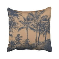 Hawaii Tropicalni pejzaž sa palmama Strees Linocut Style Tropic Beach Coconut Otok Jastuk jastučni jastuk