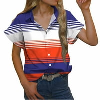 Ženski vrhovi plus veličina modnih vrhova Ovratnik ispis casual kratkih košulja bluza narančasta m