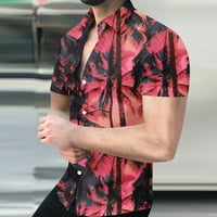 Amidoa Men Casual dugmad Boja blok Havaji Print sa džepnim poklopcem kratkih rukava za bluze za bluze