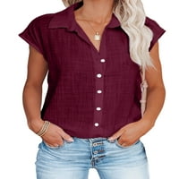 Prednjeg showalk Ženska ljetna majica kratkih rukava Majica Solid rever vrat za vikend bluze tee