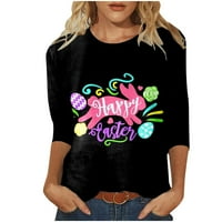 Zunfeo T majice za žene - pulover smiješne slatke vrhove tiskane posade za vrat Uskršnji pokloni rukav majice crne 6