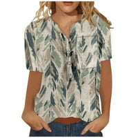 Ljetne blube za žene Žene Ljeto Ležerne prilike majica kratkih rukava Dugme okrugli vrat Pulover bluza