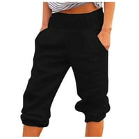Xinqinghao Lounge Hlače Ženske hlače sa čvrstim bojama pamučne i posteljine casual obrezane pantalone Cargo Hlače Black XL