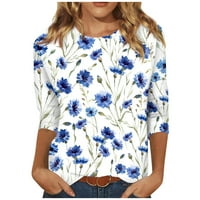 Apepal ljetni bluze za žene, žensko ljeto Tri četvrtine rukava Crewneck casual tiskani bluze plavi 4xl