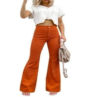 Merqwadd Ženske hlače za corduroy pune boje casual rastezanje visokog struka bootcut dno dno u trendy