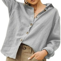 Henley majice Henley Otvoreno Gumb s prednjim kardiganom niz dugih rukava, puni u boji V izrez Tunike