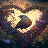 Očarane perje - ptice ljubavne platnene zidne umjetnosti