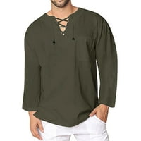Labakihah Muške majice Muška proljeća ljeto Vintage Casual Posteljina majica s dugim rukavima Top bluza