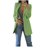 ECQKAME ženske casual radne kancelarije Otvorena prednja jakna za blejler Čvrsta dugi rukav kaputičarski kaput kardiganski jakne sa džepom zelenim 3xl