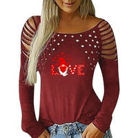 Ženski vrhovi seksi od ramena Valentinovo tiskani dugi rukav šuplji izleti O-izrez majica bluza hot8sl4486012