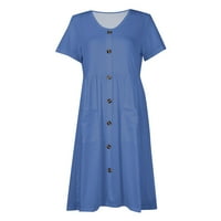 Clearsance Ljetne haljine za žene tiskane duljine koljena A-line kratki rukav Ležeran s V-izrezom Blue
