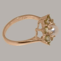 Britanci napravio 9k ružičarski zlatni prsten sa kultiviranim prstenom za biser i peridot Womens - veličine