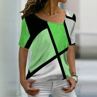 Ženski vrhovi ženski modni ležerni temperament V-izrez labavi geometrijski tisak kratkih rukava majica
