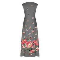 Rollbacks Ljetne haljine za žene casual plaža boemian bez rukava na rukavu na rukavu cvjetni ispis Sandresses