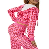Žene Y2K Pink Heart Hoodie Zip up dugih rukava Fleece dukserice E-Girl 90-ih labav grafički jaknu sa