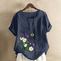 Ljetne košulje za žene okrugla vrata bluza Ležerne prilike sa labavim majicom cvjetni print tiskani