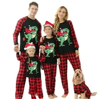 Wsevypo božićne porodice Pajamas Podudarni setovi Classic Santa Dinosaur Print Plaid Xmas Odjeća PJS