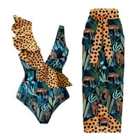 Kupaći odijela za ženske kupaće kostime + sarong pokrovitelji Vintage Print kupaći kostim Monokini High Struk, Leopard Print L
