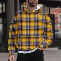 Pgeraug za muškarce Street Leisure Travel Sportski karirani ispis Slim Fit džemper s dugim rukavima sa džepom Dukserice za muškarce Yellow 3xl