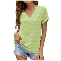 Bazyrey ženske vrhove kratkih rukava V-izrez bluza ženske ležerne ljetne tuničke majice zelena 2xl