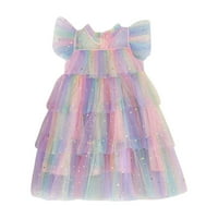 Ljetne haljine za tinejdžere Toddler Girls Flyne rukave Rainbow Star Sequins Prints Tulle Princess Haljina