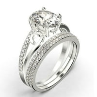 Prekrasna umjetnost Nouvea 2. Karat ovalni rez dijamantni prsten za uključivanje stila, vjenčani prsten u 10K čvrsto bijelo zlato, poklon za njezino srebro, bijelo zlato, obljetnice, godišnjica