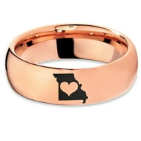 Tungsten Missouri prikaži mi državne srčane prsten za muškarce Žene Udobnost FIT 18K Rose Gold Dome Polirano