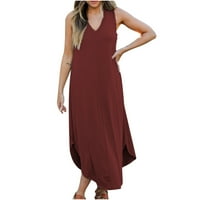 Ljetna haljina za žensku casual labave bez rukava V izrez Boho haljina za plažu Ljeto Maxi Sun Haljine