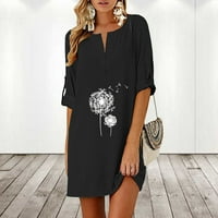 Ljetne haljine za žene kratki rukav dužina gležnja okrugla izrez sunčeve haljina od punog crnka l