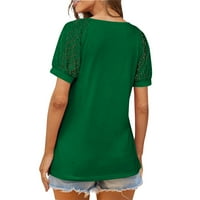 Ženska majica za čipke V izrez T-majica Dressy Raglan traka za čipku Udobni pamučni TOP S-2XL