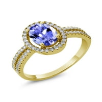 Gem Stone King 1. CT ovalni plavi tanzanit 18k žuti pozlaćeni srebrni prsten