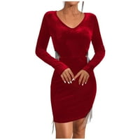 Ljetne štedne haljine za žene, ženske modne casual čvrste udobne tassele dugih rukava s V-izrezom crvena xl