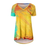 Žene ljetne vrhove kratkih rukava Grafički otisci Bluze casual ženska majica V-izrez zlato s