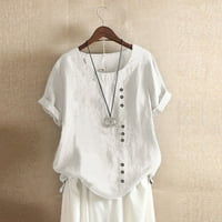 Yuehao Womens Casual Loose dugme Linen Plus Veličina dnevna boho tanic majica bluza vrhovi ženskih majica Bijela