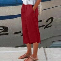 Farstey ženske široke noge Capri hlače nepravilne hem elastične visoke strukove pantalone sa čvrstim