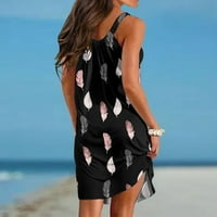 Ženske haljine Summer bez rukava Cartoon Print Hem Loose Beach Ležerne haljina crna m