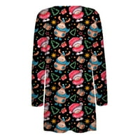 Floleo Clearence bavi zimskim kaputima za žene modne žene božićni tisak labavi dugi rukav kardigan jesenski kaput bluza
