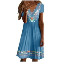 Slatke ljetne haljine za žene modni ljetni casual v izrez Print kratkih rukava Mini haljina poslovnih rođendana haljina nebesko plavo xxl