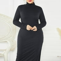 Žene plus veličina pletena haljina dugih rukava pola turtleneck haljina Soild Stretch tanak crni 3xl