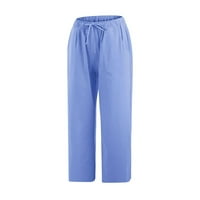 Ženske posteljine, opušteno fit kapri pant, hlače za crtanje velike struke, ljetna dužina hlače, ležerne čvrste elastične struke široke pantalone za noge obrezirane pantalone svijetlo plava B XXL: 12